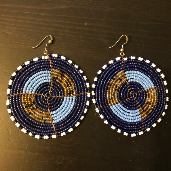 Multicolor Beaded Disc Earrings - Picture 1 of 2